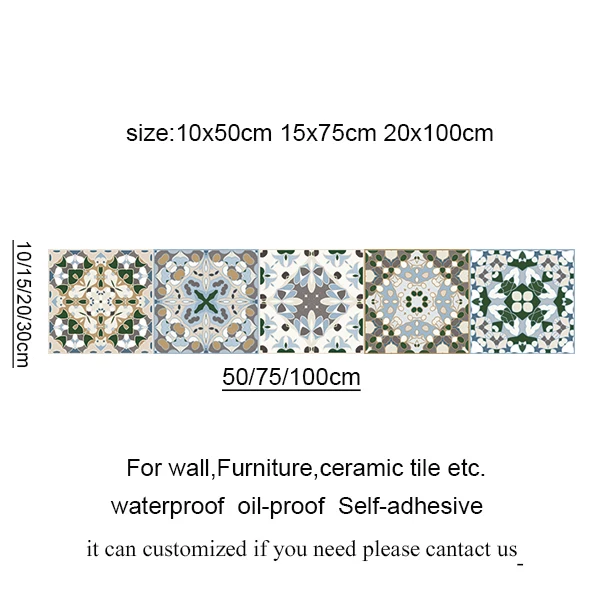 Spain Retro Wall Ceramic Arabic Tile Stickers Self-adhesive Decal for Bedroom Kitchen Waist Line Wall Decals Waterproof PVC DIY 12