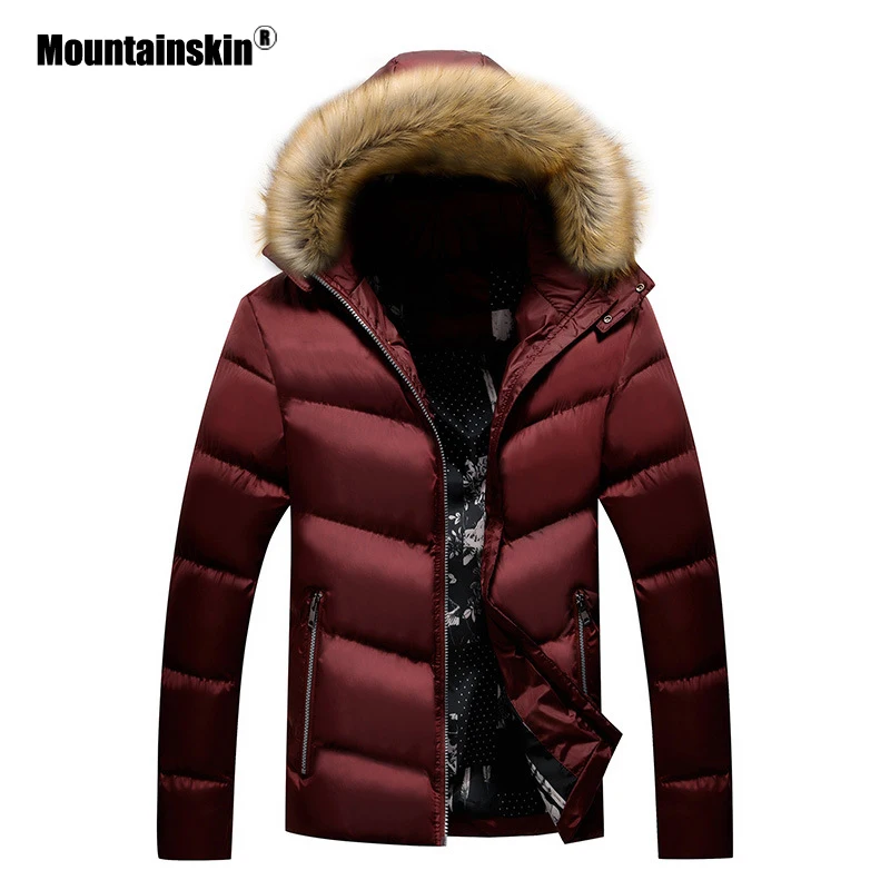 Mountainskin Winter Padded Coat Mens Jackets Thick Parka Fur Collar Hooded Men's Coats Casual Outerwear Brand Clothing SA777