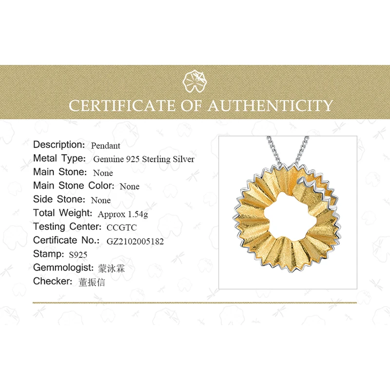 Lotus Fun Real 925 Sterling Silver Handmade Fine Jewelry Creative Pencil Shavings Design Pendant Without Necklace For Women Gift silver pendant