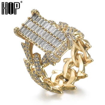 

HIP Hop Classic CZ Square Cuban Prong Ring Silver Color Iced Out Zircon Charm Ring For Men Women Jewelry Size 8-10