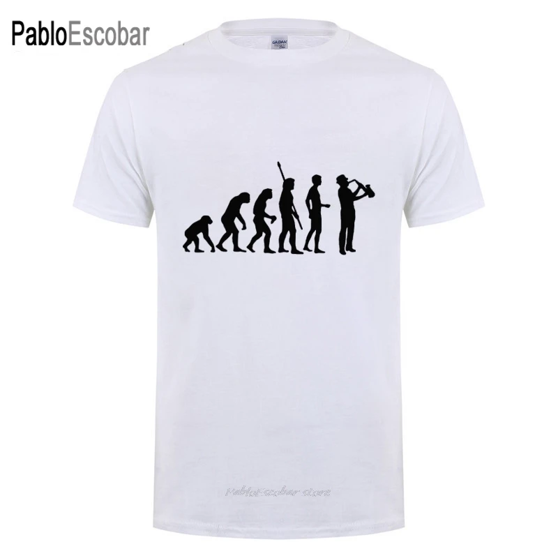 Men T Shirt Evolution Saxophon Cotton T-Shirt Summer Tops Tee Short Sleeve Plus Size Tshirt Funny Birthday Gift For Dad Husband | Мужская