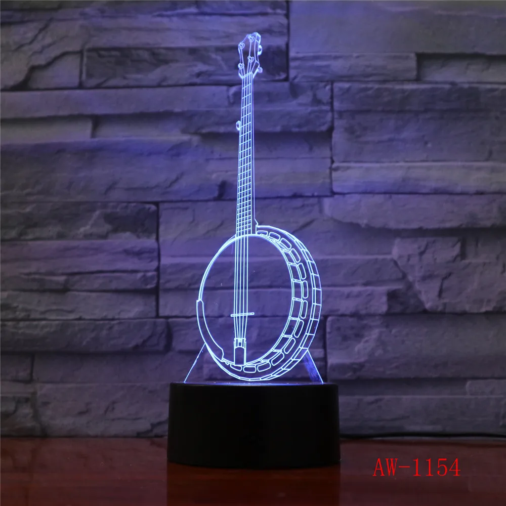 3D Led 7 цветов Изменение подарки для детей креативный ночник банджо моделирование настольная лампа Музыкальные инструменты декоративный Домашний Светильник 1154