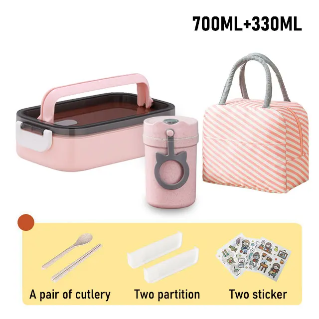 Lunch Box Thermal Food Container Bento Box Microwave Safe Lunchbox School Child Food Storage Kid's Lunch Box With Compartments p 700ml set bag