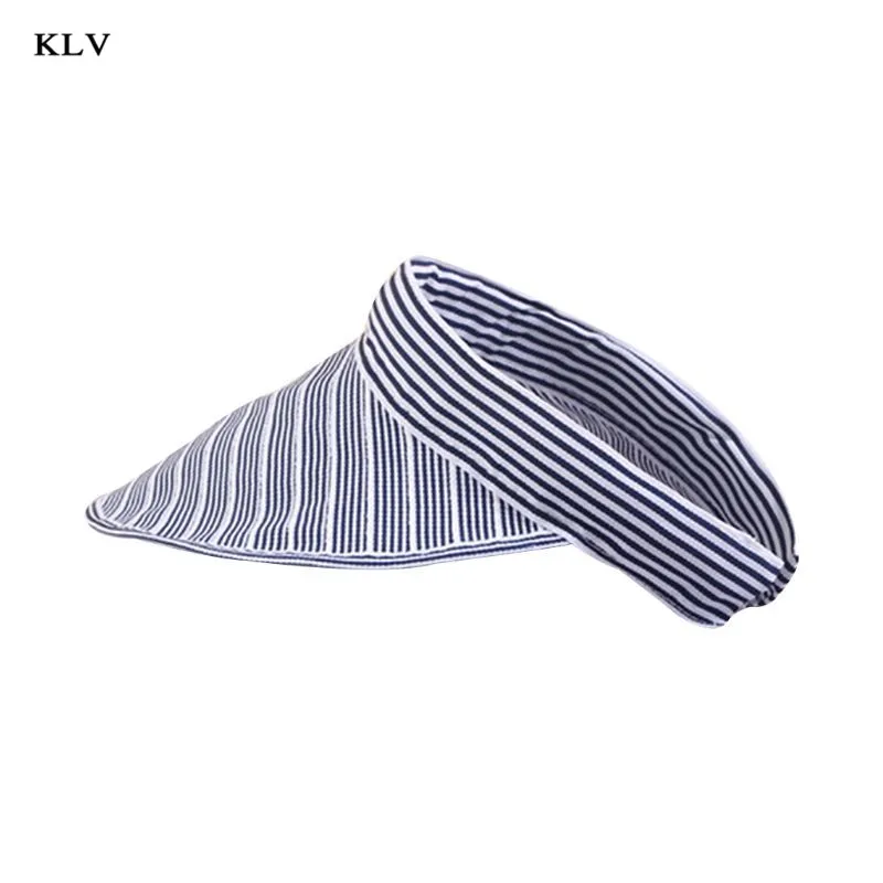 Navy KLV, летняя, винтажная, в полоску, для женщин, девушек, Пустой Топ, солнцезащитный козырек, шляпа, складная, с широкими полями, с защитой от ультрафиолета, для спорта, на открытом воздухе, пляжная кепка - Цвет: Navy
