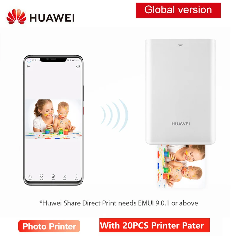 

HUAWEI AR Portable Pocket Photo Printer Mini Bluetooth 4.1Printers DIY Photo Phones 300dpi Fast Print with 20 PCS Printer Paper