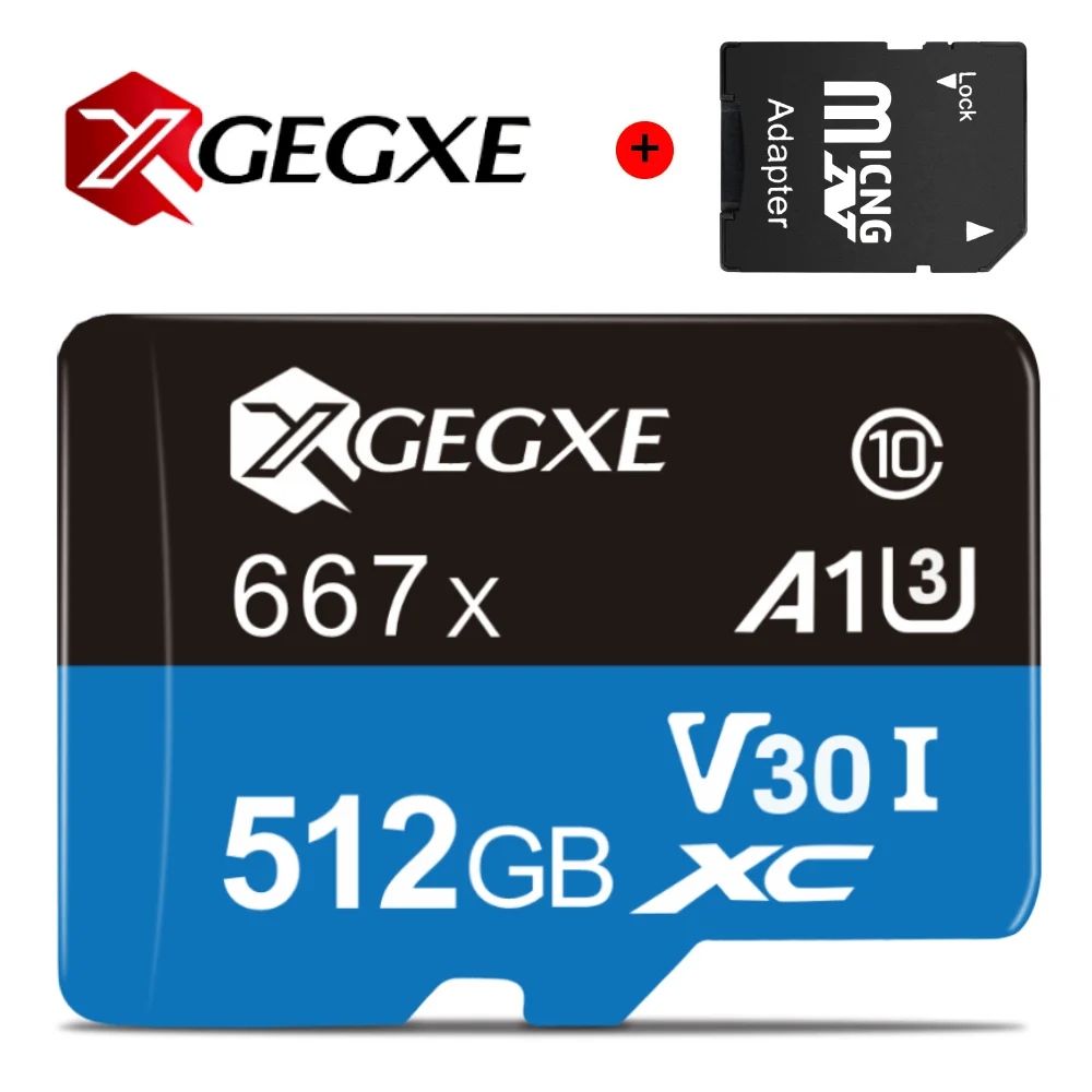 512GB with adapter Карта памяти XGEGXE 64 Гб Micro SD карта 32 Гб 128 ГБ 256 ГБ 512 ГБ TF Карта Cartao de memoria класс 10 для планшета до 98 МБ/с - Емкость: 512GB with adapter