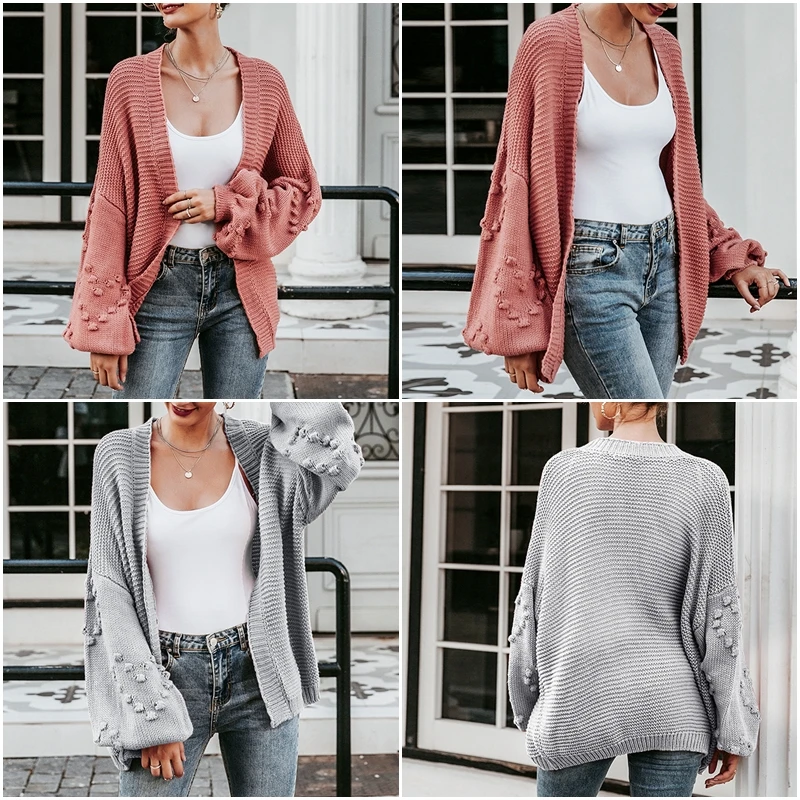 JaMerry Vintage loose women knitted cardigans Oversized lantern sleeve heart crochet jumper Autumn winter knitting cardigan coat