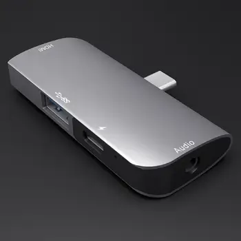 

4-in-1 USB Type C to HDMI 4K Audio Video Converter USB Hub PD Fast Charger Support for Apple Notebook Aluminum Alloy Shell