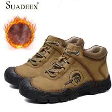 SUADEEX теплая зимняя мужская обувь; Высококачественная Повседневная Уличная Мужская обувь из натуральной кожи с плюшем; модная обувь ручной работы