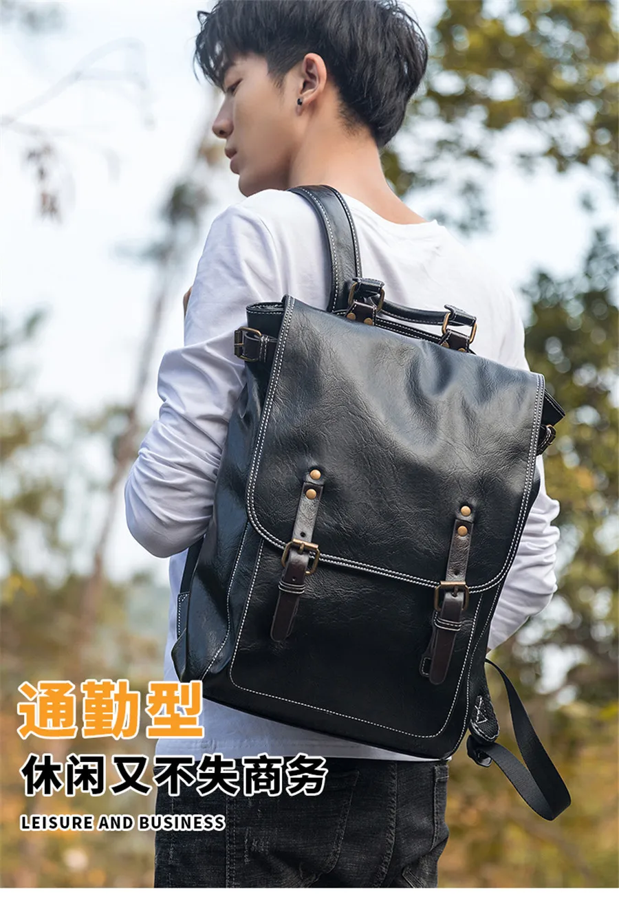 

The new retro trend men's backpack simple fashion backpack black Joker bag bulk bag
