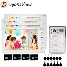 Dragonsview 4 Eenheden Appartement Intercom 7 ''Bedraad Video Deurtelefoon 4 Monitoren 1200TVL Rfid Deurbel Ir Night Voor Thuis beveiliging