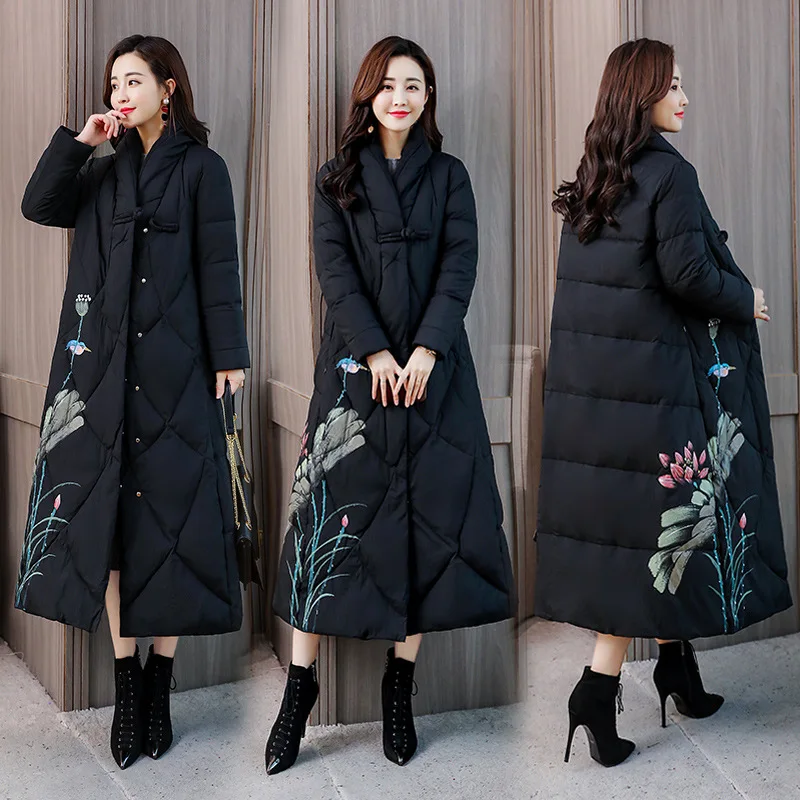 

Cotton Coat 2018 Winter Hidden Button Simple Cool Hooded Solid Color Elegant Casual Long Sleeve Mid-length Elegant Slim Fit