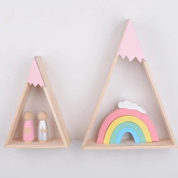 

2Pc/Set Wooden Storage Racks Creative Triangle Superposition Wall Hanging Shelf Home Decor for Children Bedroom S+L