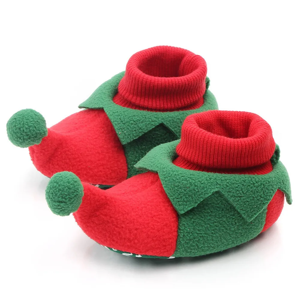 Милые хлопковые тапочки; зимняя домашняя обувь для малышей; теплые хлопковые тапочки с Санта-Клаусом; обувь для малышей от 0 до 18 месяцев