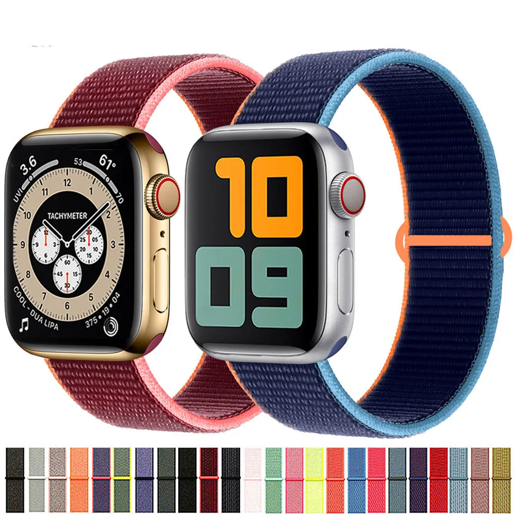 Compra Correa de nailon para Apple watch, banda deportiva de 44mm, 40mm, 42mm y 38mm, serie iWatch 3 4 5 6 se QMrXeRg0MKA