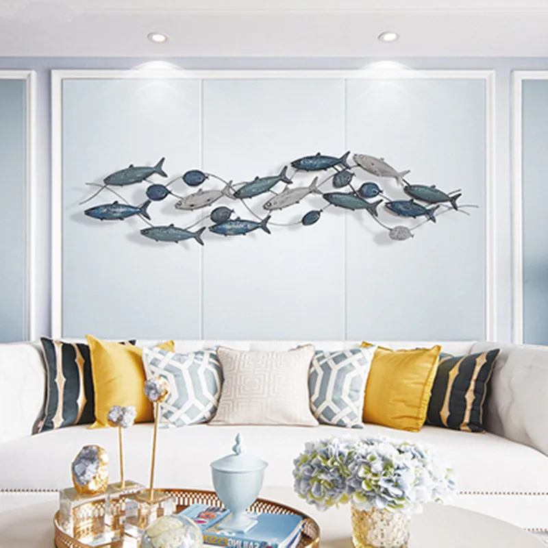 Mediterranean Wrought Iron Children's Room Wall Decor Fish Group Creative Home Living Room Hotel TV Background Wall Decor M3216