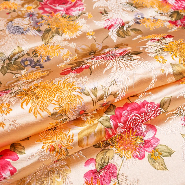 Flowers Imitation Silk damask fabrics brocade jacquard pattern sewing material for cheongsam kimono of DIY fabric for dress 2
