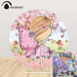 Allenjoy Butterfly Fairy Circle Round Backdrop Girl Birthday Photography Background Baby Shower Custom Polyester Table Covers