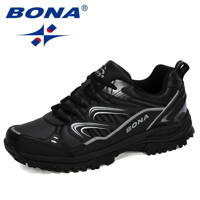 BONA/Новинка года; Дизайнерская обувь для пешего туризма; Мужская обувь для альпинизма и треккинга; Мужская Спортивная прогулочная обувь из яловичного спилка; мужские трендовые кроссовки - Цвет: Black silver gray