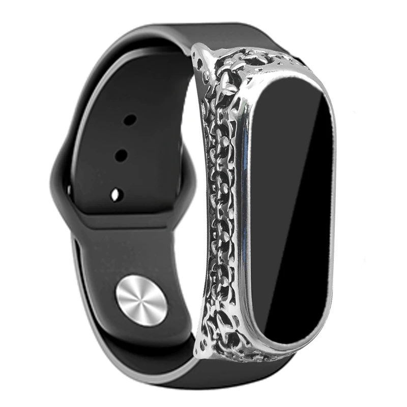 Браслет AKGLEADER для Xiaomi mi 4 3 мягкий браслет Ruuber+ металлический mi Band 4 чехол Cinturino Xiaomi mi Band 3 4 ремешок для часов - Цвет ремешка: Black