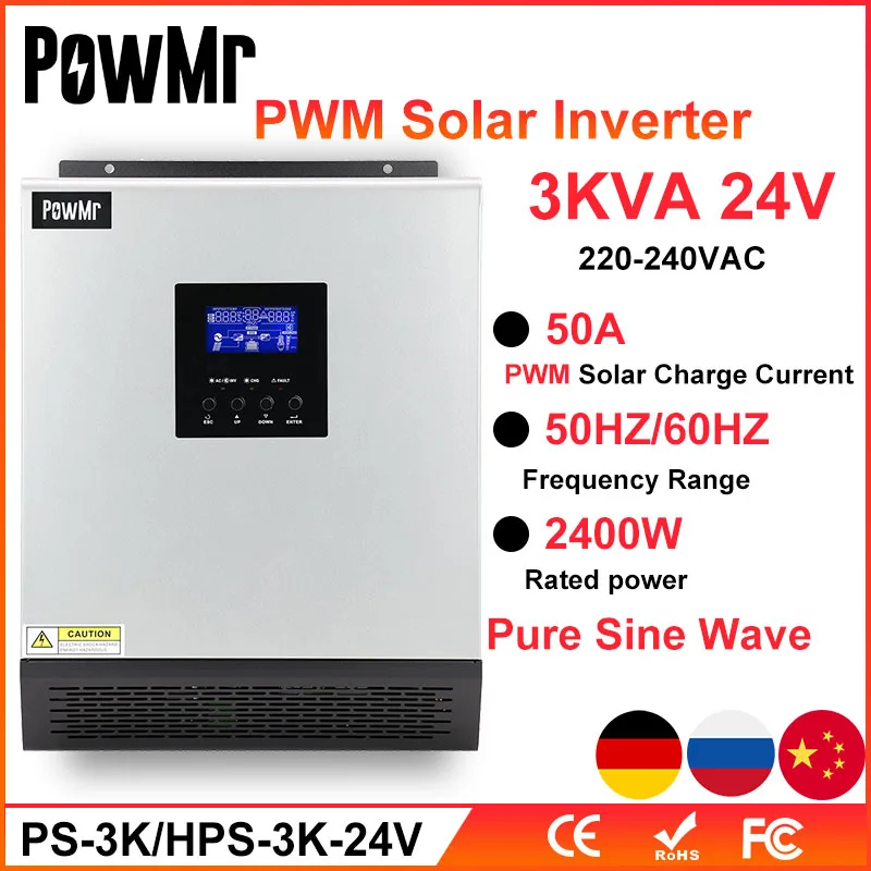 PowMr Solar Inverter 3KVA/2400W 24V 220V Hybrid Inverter Reine