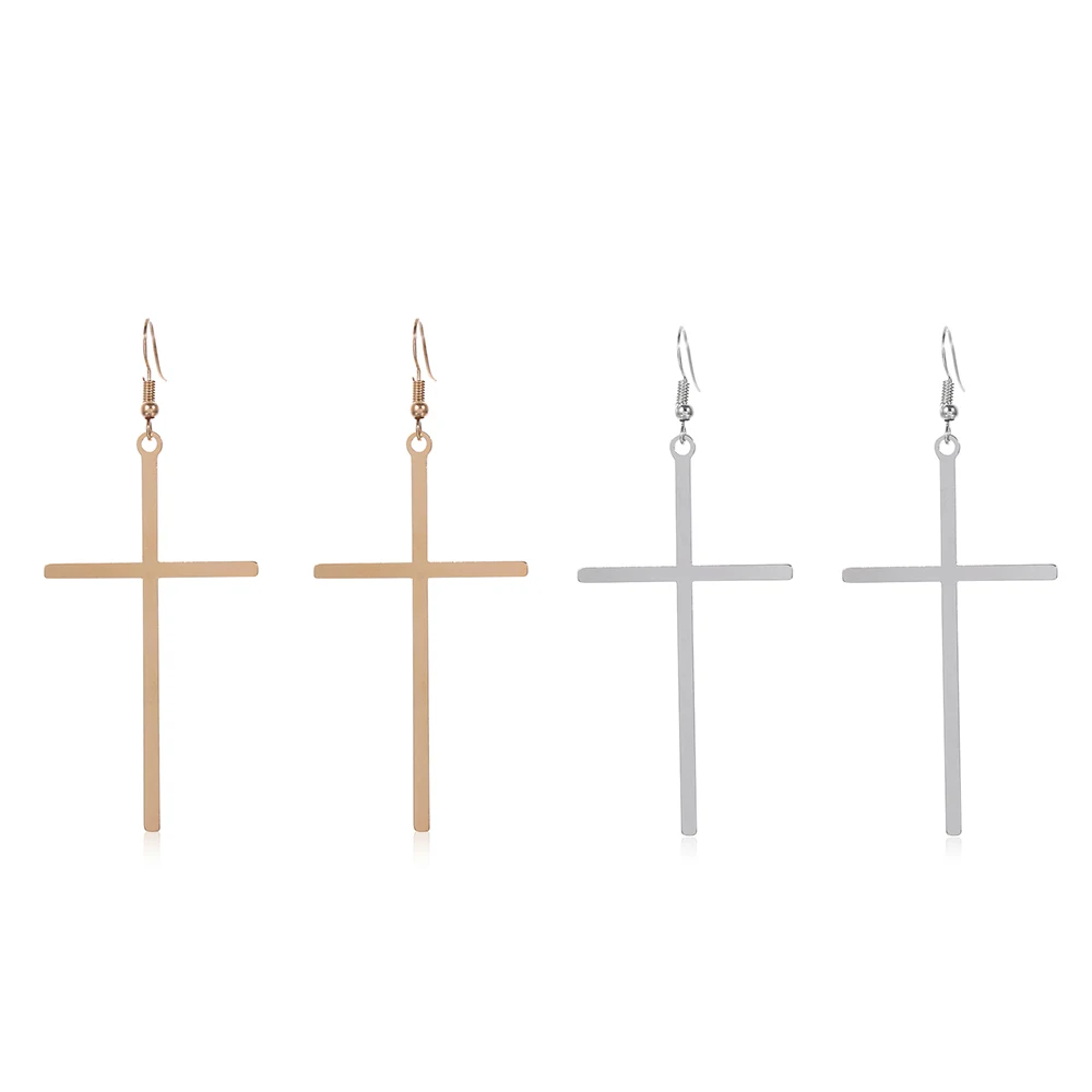 Ethnic Big Cross Long Earrings For Women Gold Color Drop Earrings Jewelry Bijoux Ethnique Femmes Punk Cross Earring