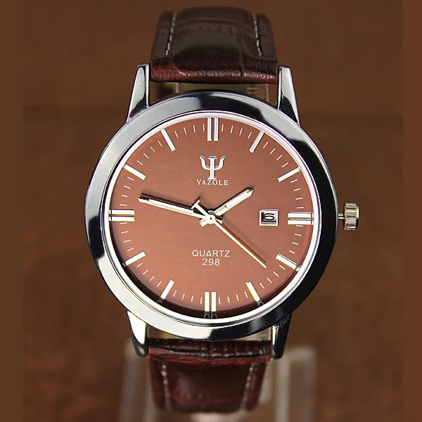 YAZOLE мужские часы от ведущего бренда, роскошные часы с синим стеклом, мужские часы, кожаные модные часы, часы Saat Relogio Masculino Reloj - Цвет: brown 2