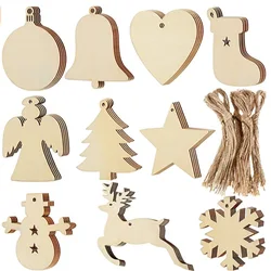 Recortes de madera sin terminar para decoraciones navideñas, juguetes artesanales para manualidades, adornos, discos de madera en blanco a granel con agujeros, 10 piezas