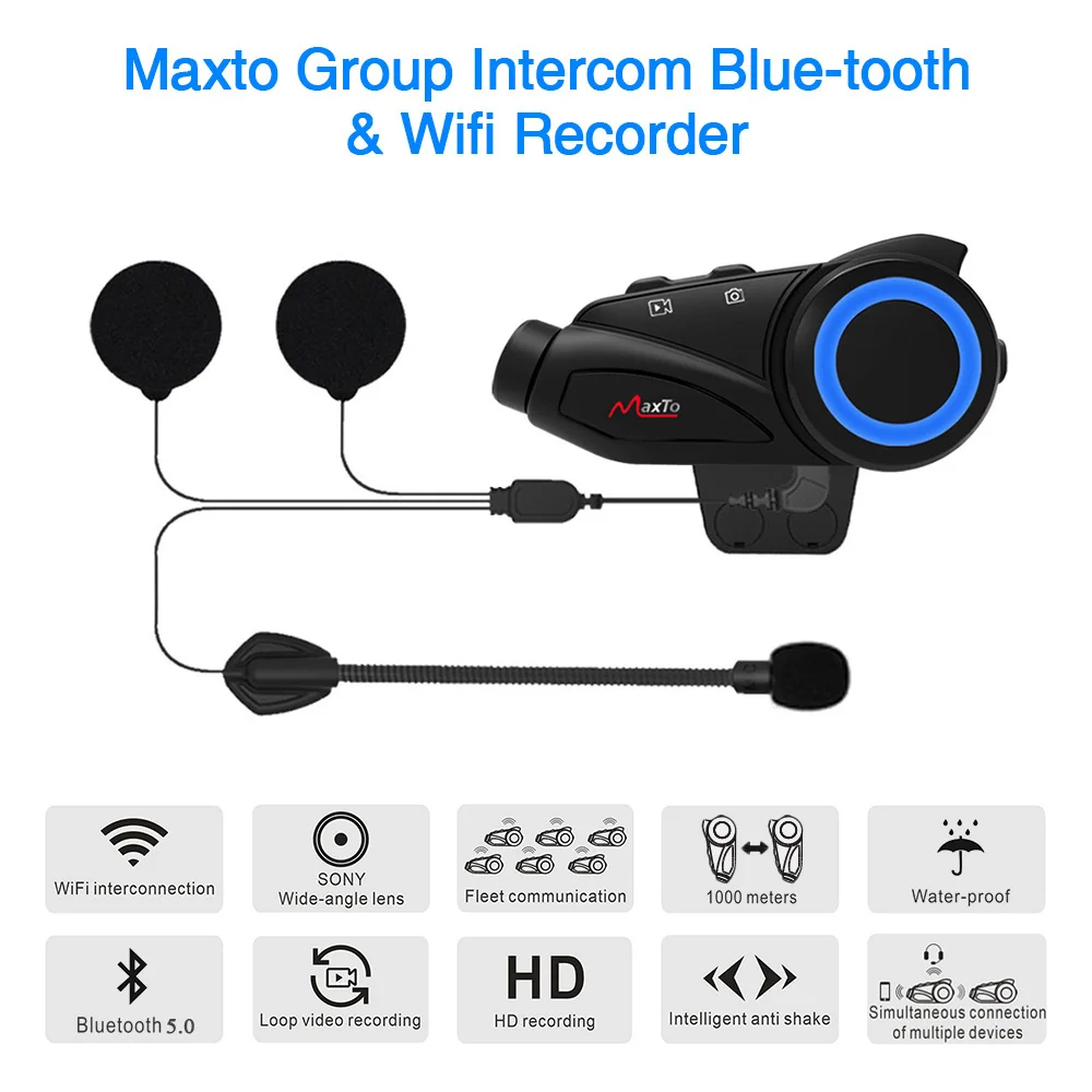 Maxto M3 Motorcycle Helmet Intercom Bluetooth & WIFI Recorer Group 6 Riders Moto Interphone DVR Dash Camera HD Sony 1080P Lens