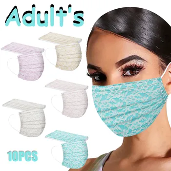 

10 Pc Lace Mask Disposable Unisex Women Man Print Face Mask 3ply Ear Loop Anti-pm2.5 Mask Funda Mascarilla