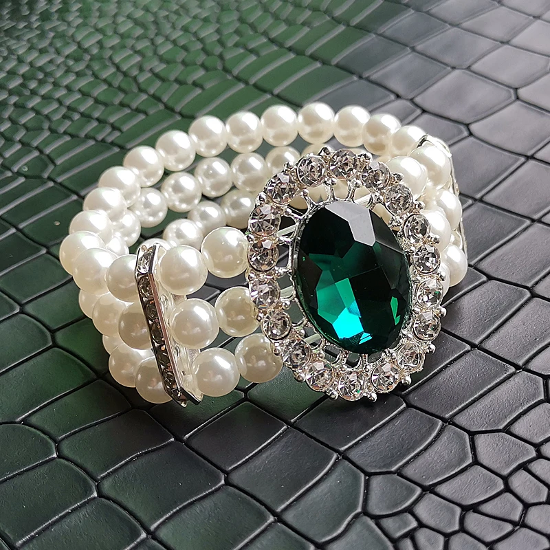 YD& YDBZ новые хрустальные браслеты с подвесками для женщин, перламутровые браслеты, эластичная цепочка, 7 цветов, модные ювелирные изделия, вечерние аксессуары, браслеты - Окраска металла: Green