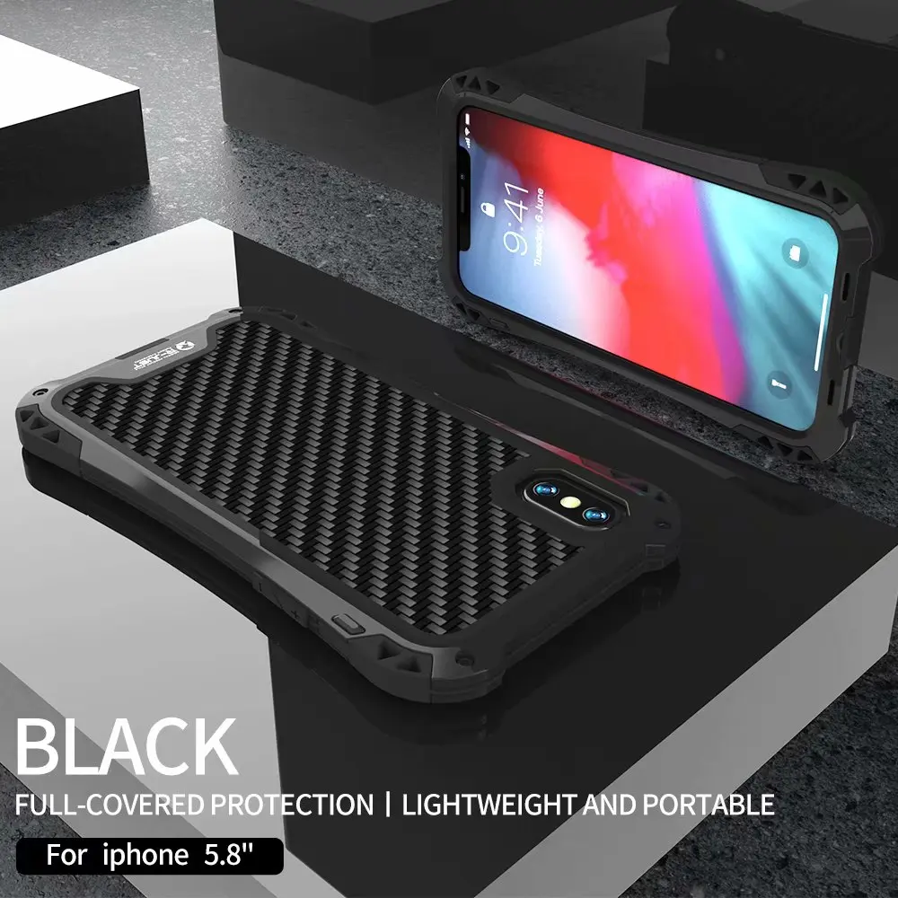 R-JUST AMIRA Открытый чехол для телефона для iphone Xs Max ТПУ углеродное волокно металлический бампер чехол прочный защитный чехол для iphone X XS XR