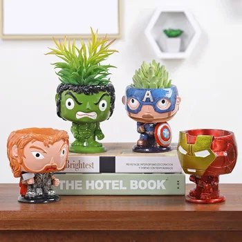 

YeFine The Avengers Creative Resin Bonsai Pots Succulent Planter Flower Pot Home Decor Artware Home Multifunctional Flowerpot