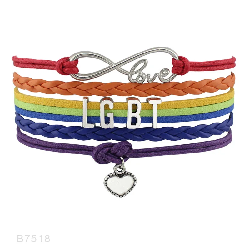 Rainbow Follow Your Heart Infinity Love Wins GLBT Rights Men's Teacher Running LGBT Pride Bracelets for Women - Окраска металла: B7518