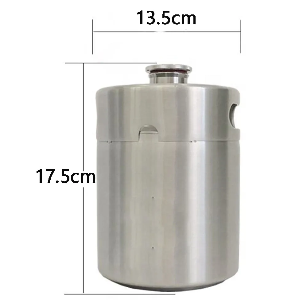 Мини-бочонок из нержавеющей стали с двойными ручками для пива 2л серебряные