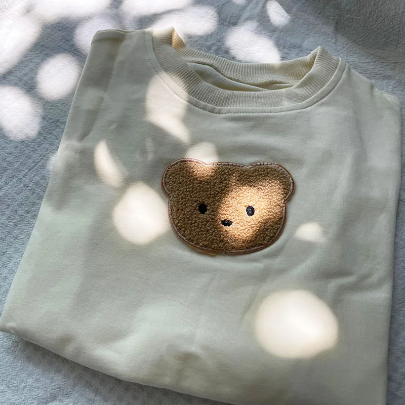 Cotton Baby Sweatshirt with Bear Embroidery for Autumn Spring