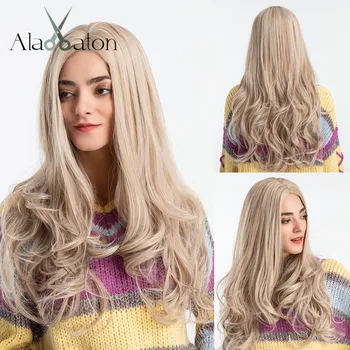 

ALAN EATON Long Wavy Light Blonde Synthetic Hair Wigs for Black Women African American Natural Middle Part Cosplay Wigs Female