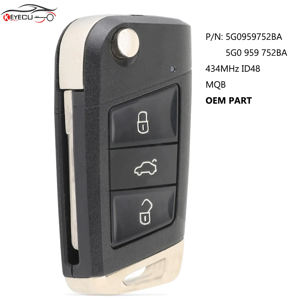 Дистанционный ключ KEYECU OEM 434 МГц ID48 для Volkswagen MQB Golf Skoda Octavia A7 HU66 Blade P/N: 5G0959752BA / 5G0 959