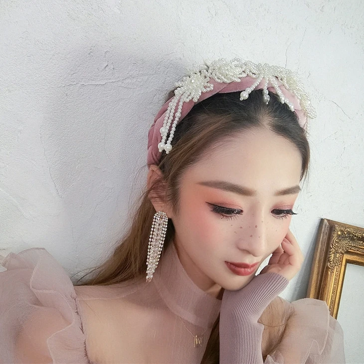 WHITNEY WANG дизайнерский стиль Жемчуг Бисероплетение кисточкой бархатная повязка для волос для женщин головная повязка Головные уборы для девочек лента для волос обруч для волос