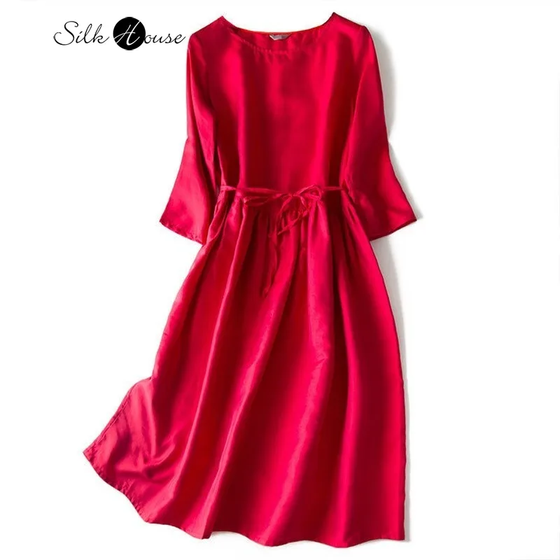 

Silk Dress Mulberry Silk 2020 New Summer Women's Large Size Temperament Red Dress Slimming