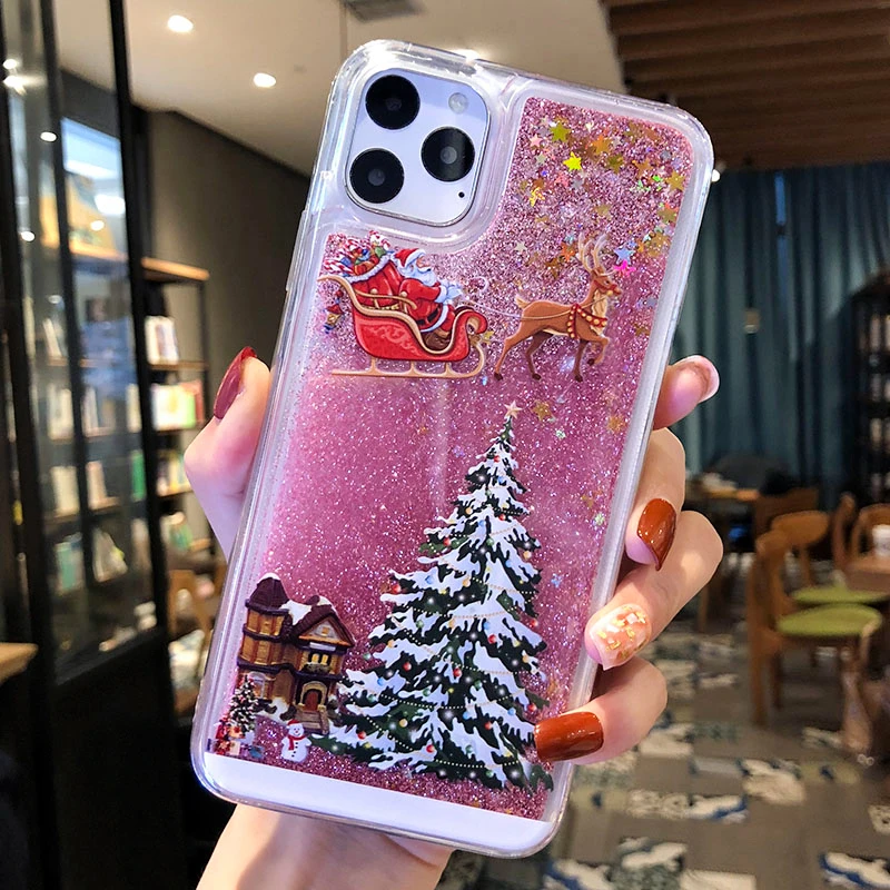 Чехол для телефона с изображением Санта Клауса лося для iPhone 11 11Pro Max X XR XS Max 6 6S 7 8Plus прозрачный чехол с рождественским зыбучим песком