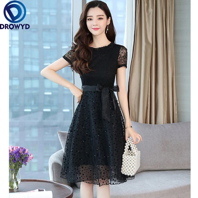 Vestido de encaje negro para mujer, prenda elegante redondo, blanco, para fiesta y Club, 2023 - AliExpress