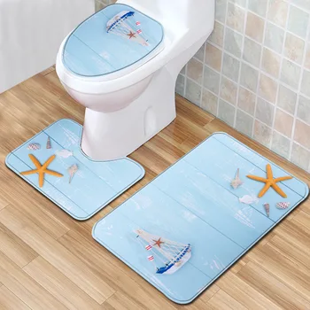 

Non-slip 3 Piece Bath Mat Set Suede Print Bathroom Mat Set 3D Carpet Bedroom Doormat Home Decor Beach Starfish Rugs Living Room