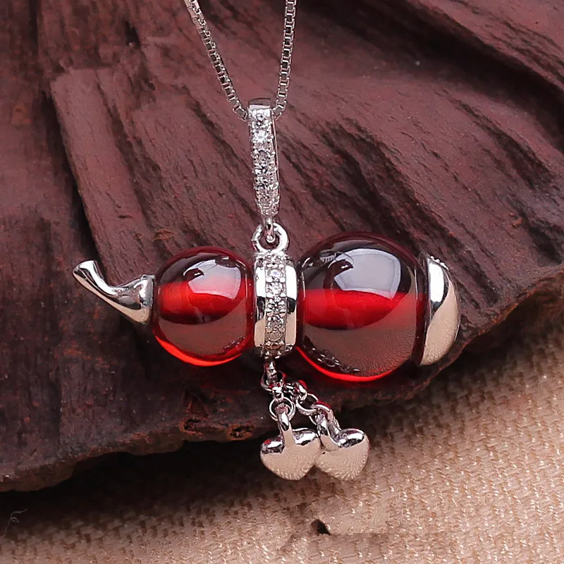 Женская подвеска из серебра 925 пробы с натуральным красным гранатом|Подвески| |