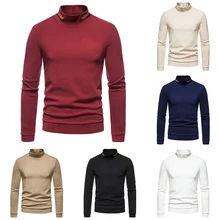 

Men's Basic Tops Solid Long Sleeve Casual Pullover Half High Collar Knit Embroidered Spring/Autumn Solid Slim Fashion Tunics