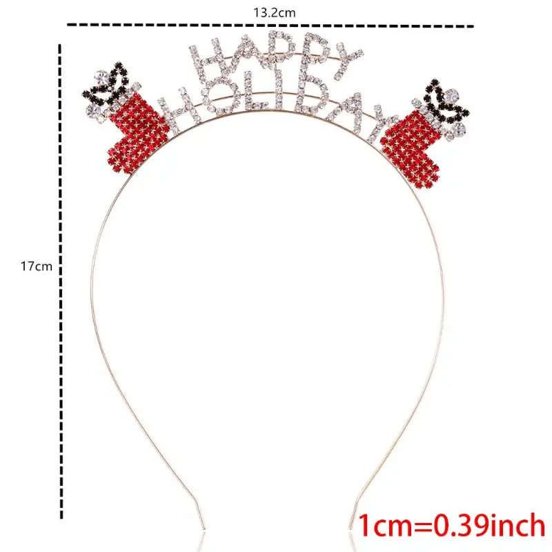 Adult Kid Christmas Alloy Headband 3D Happy Holiday Letters Socks Rhinestone Tiara Hair Hoop Boutique Festival Party Photo Props