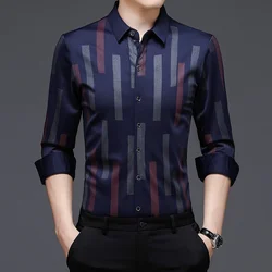 Nova camisa de outono magro marca listra masculina primavera caber negócios manga longa preto não engomar wrok roupas de festa