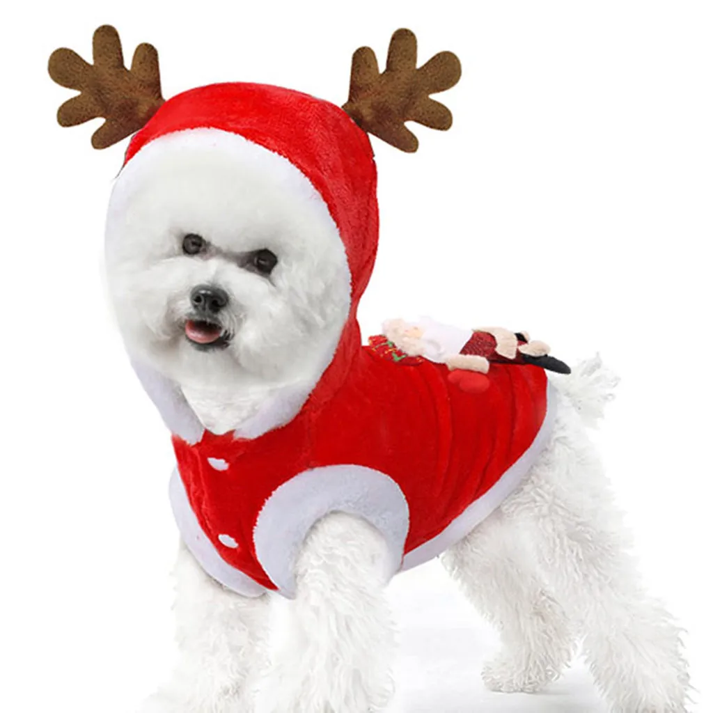 Pet Cat Dog Costume Cosplay product Christmas Santa ELK Winter Warm Transformed Coat Clothing Dress Thicken Hooded Clothes - Цвет: RED