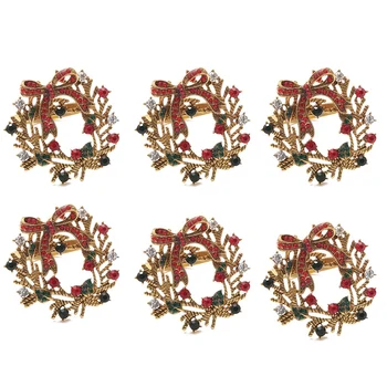 

6Pcs Christmas Wreath Napkin Rings Metal Napkin Buckle Napkin Holder Napkin Circle Hotel Restaurant Wedding Party Dinner Table D