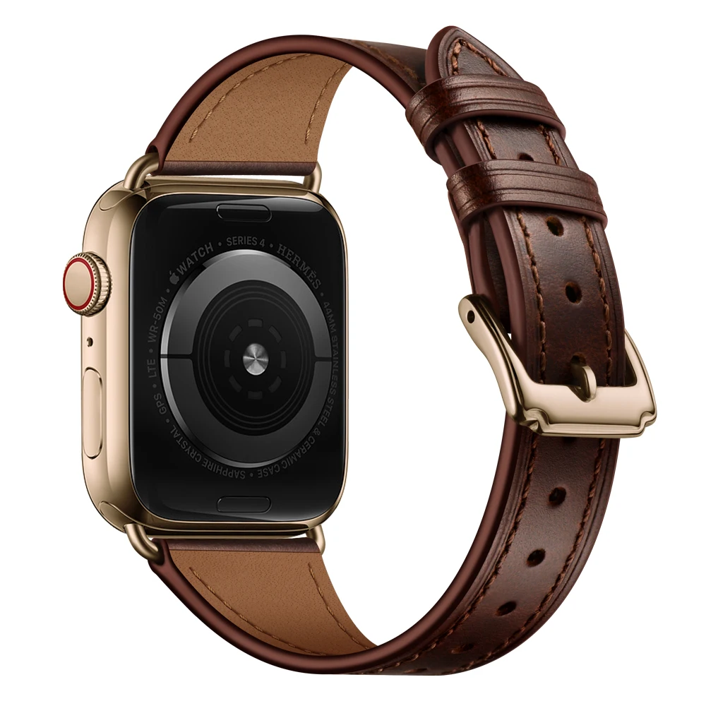 dark brown Для apple watch Band series 5 сменный ремешок из натуральной кожи совместим с iwatch series5 40 мм 44 мм браслет - Цвет ремешка: dark brown